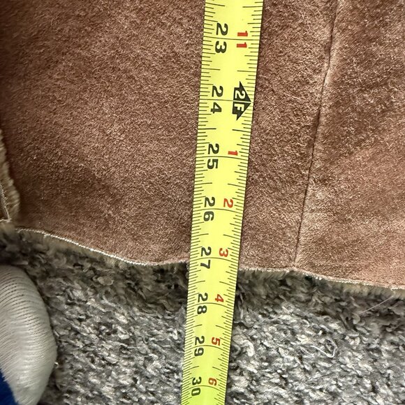 VTG Penny Lane Coat Sz XL Suede Leather Faux Fur Trim Y2K 70s Boho Patchwork - Picture 12 of 14